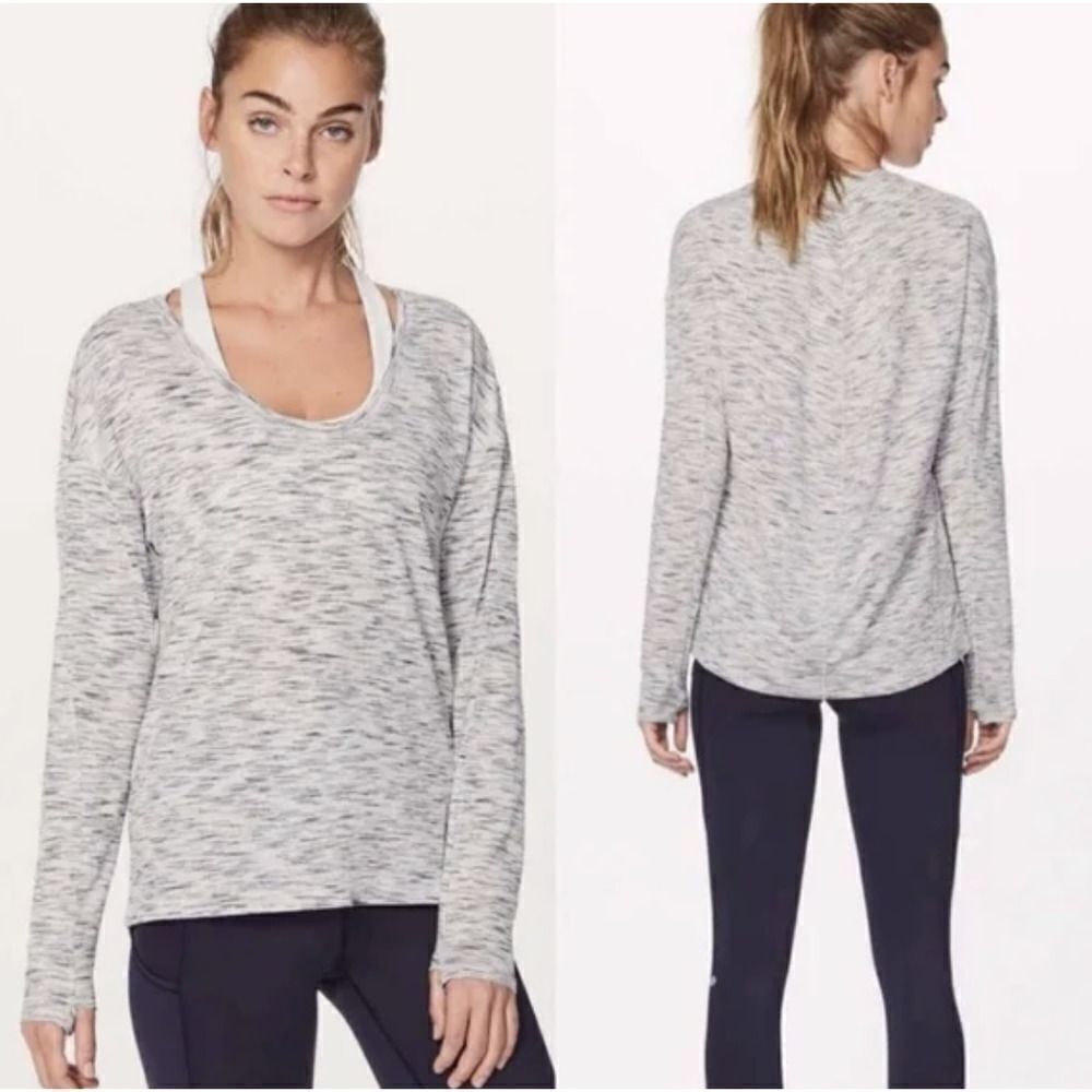 Lululemon Womens Size 10 Meant to Move Thumb Holes Long Sleeve Black White - Picture 1 of 16